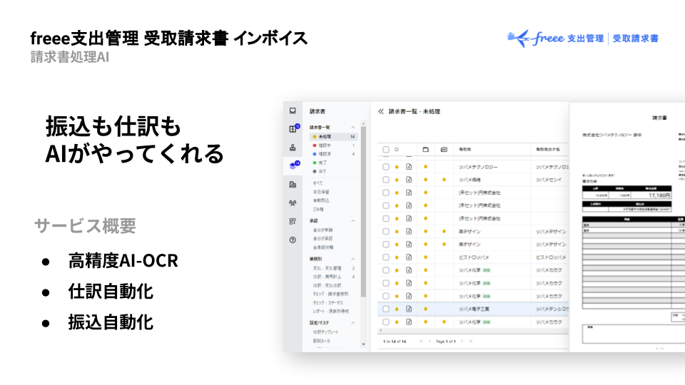 freee支出管理 受取請求書キャビネット_利用画面サンプル1